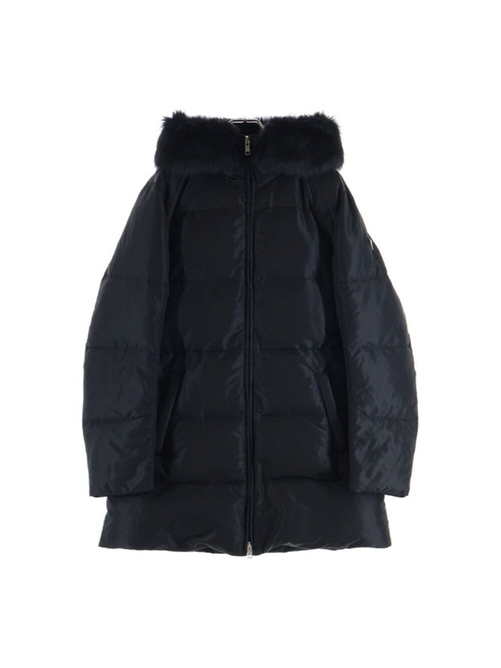 Prada Sheepfur Hooded Long Down Coat Black